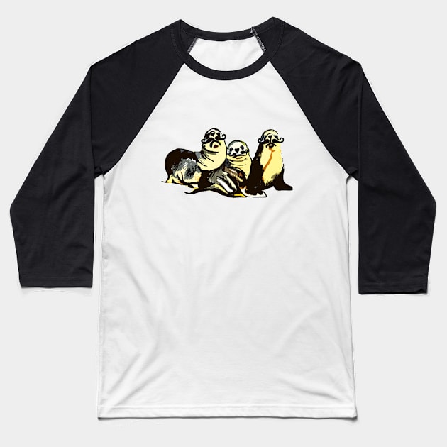 Seal family with moustaches Baseball T-Shirt by drknice